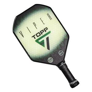 Top-down view of a black pickleball paddle with green accents, VIPER text, and a USA logo.