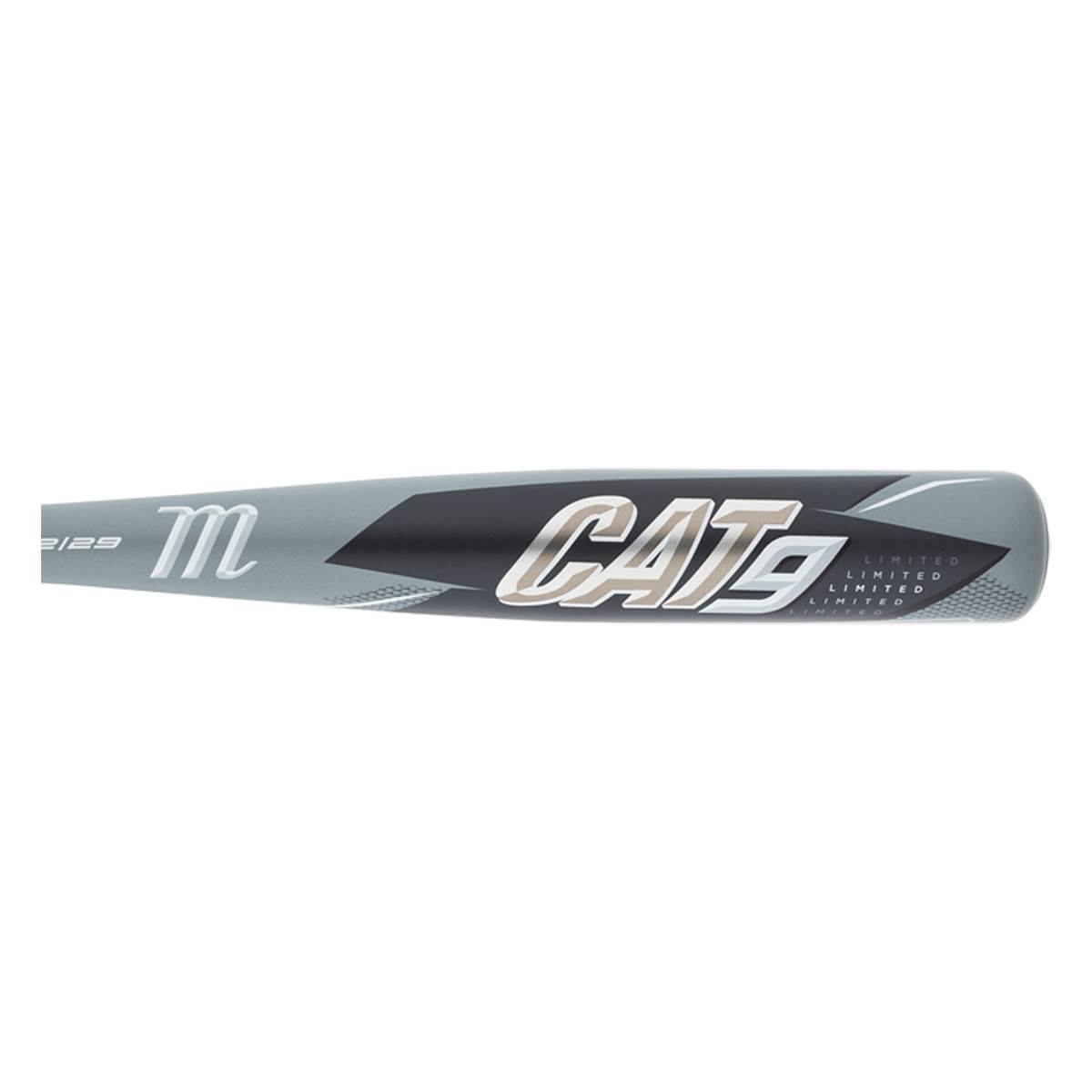 Side view of a gray baseball bat with CAT9 and LIMITED text.