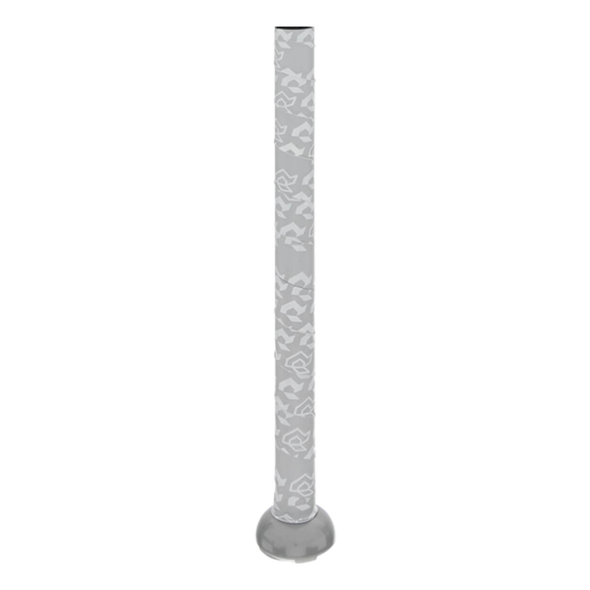 Side view of a gray slow pitch softball bat with a patterned grip and silver knob.