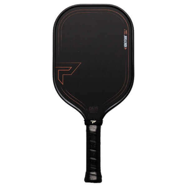 Front view of a black Paddletek TKO-X paddle with orange accents, a large "P" logo, and "HONEYFOAM" text.