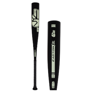 Side view of a black baseball bat showing the "EASTON" logo, "DROP 8", and a peace sign.