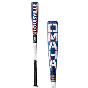 Side view of a Louisville baseball bat featuring "LOUISVILLE" and "USA BASEBALL" text on the barrel.