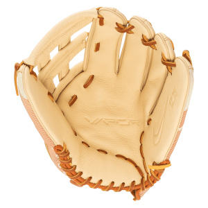 Top-down view of a tan Nike Vapor baseball glove with "VAPOR" embossed and a Nike swoosh.