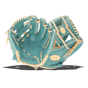 Front view of a teal Rawlings baseball glove with tan lacing, showing the "HEART of the HIDE" logo and "PRO GRADE 93 Pattern" text.