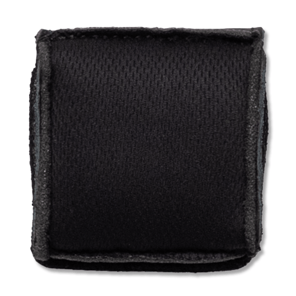 Top-down view of a black patch with a mesh texture and a padded border.