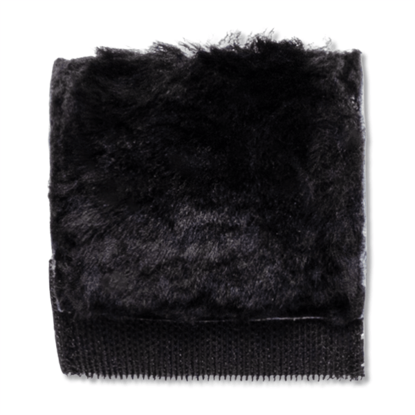 Front view showing a black plush fabric with a textured black knit band at the bottom.