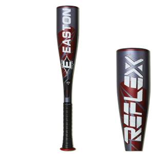 Front view of a gray and red baseball bat with EASTON and REFLEX branding.