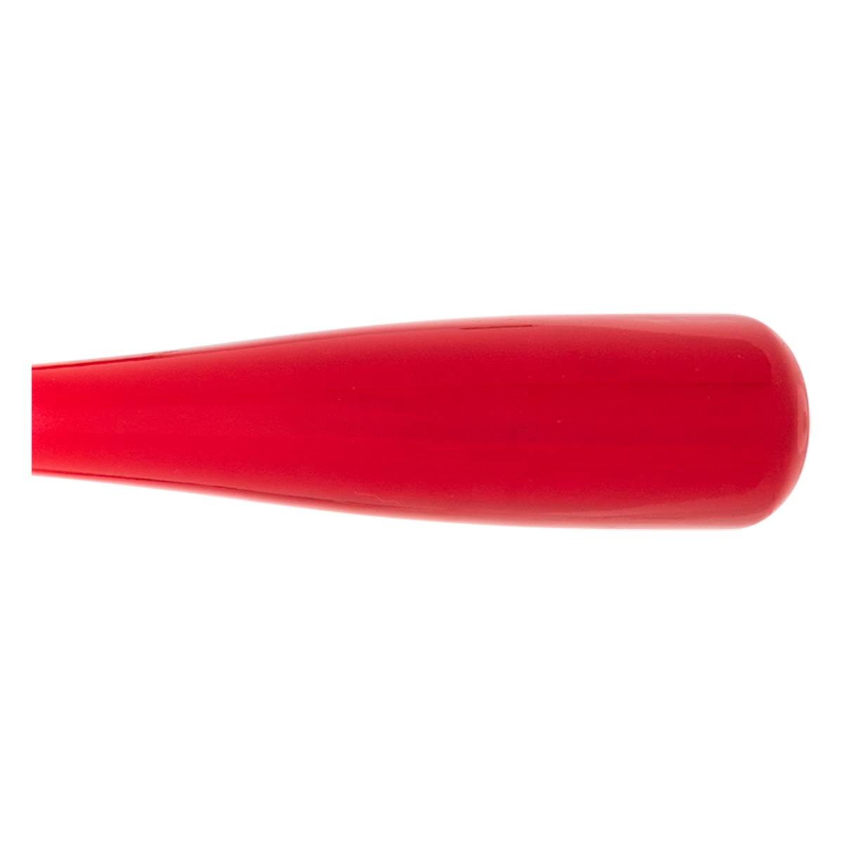 Side view of a red training bat with a smooth, rounded end.