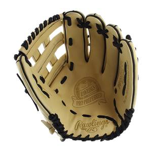 Front view of a tan Rawlings Pro Preferred baseball glove with black lacing and embossed branding.