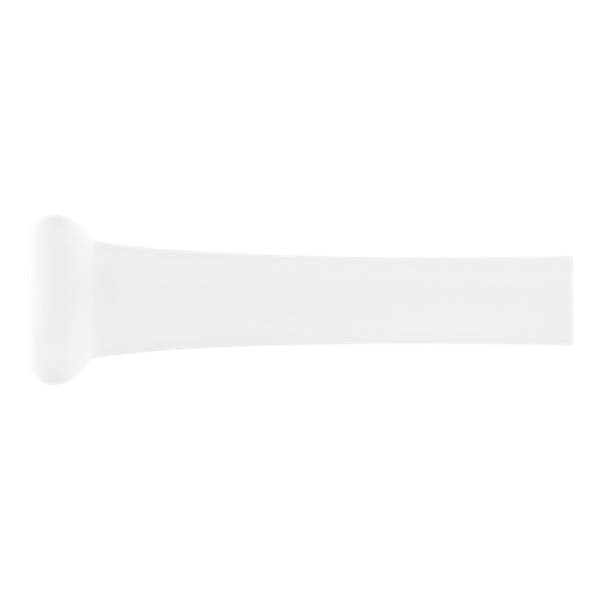 Side view of a white training bat with a rounded knob and tapered barrel.