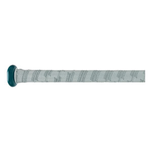Side view of a teal baseball bat with a white grip featuring repeating Marucci text.