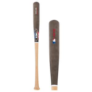Side view of a gray Louisville Slugger Prime youth wood baseball bat with MLB logo and red PRIME text.