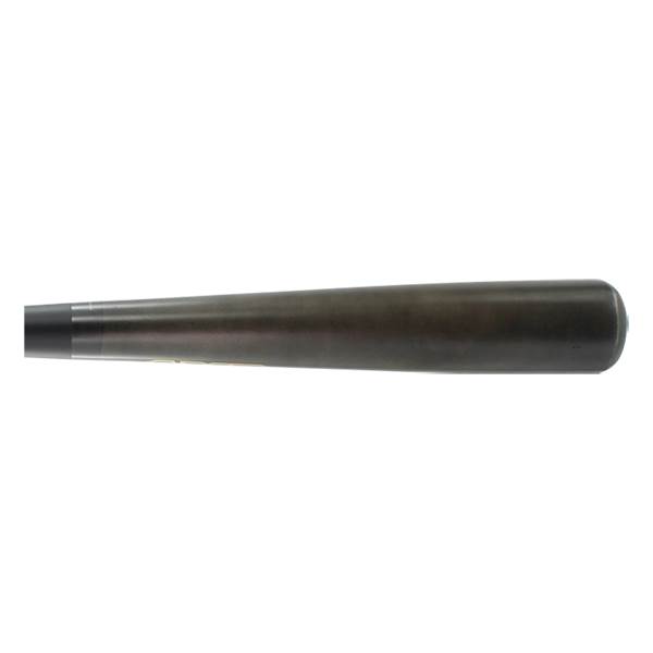 Side view of a dark gray baseball bat with a tapered barrel and rounded end.
