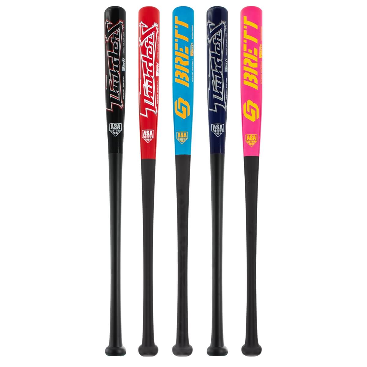 A selection of popular bats available in our Wood Slow Pitch 2-Pack Gold.