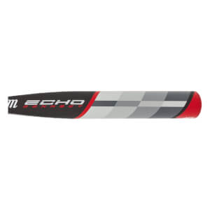 Side view of a black Marucci ECHO Connect fastpitch softball bat with red and grey checkered pattern.