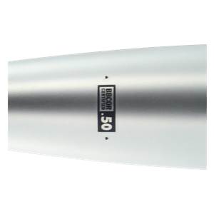 Close-up of a silver baseball bat with BBCOR CERTIFIED .50 text.