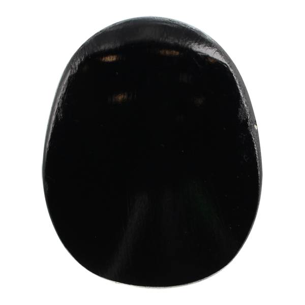 End view of a black baseball bat with a smooth, rounded surface.
