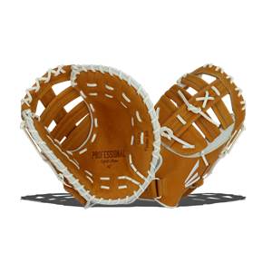 Front view of a tan Easton Professional Collection first base mitt with white lacing and PROFESSIONAL text.