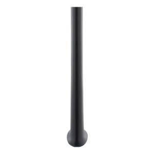 Bottom view of a black baseball bat with a rounded knob.