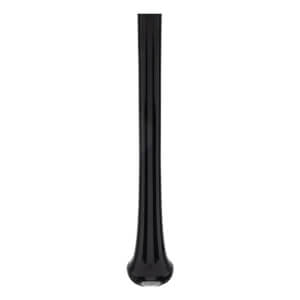 Side view of a black baseball bat with a flared knob and grooved barrel.