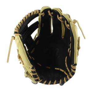Interior view of a tan and black baseball glove with M logo and FOUNDERS text.