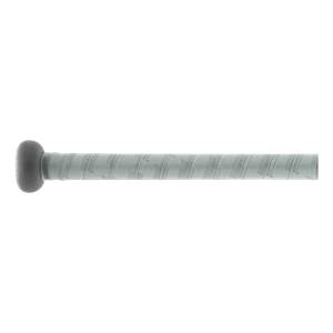 Side view of a gray baseball bat with a textured grip and visible Marucci branding.