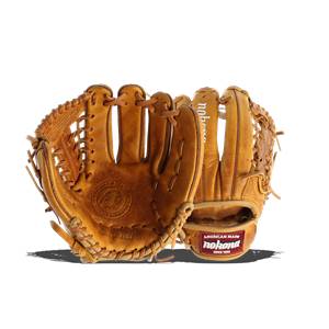 Front view of a tan baseball glove with nokona branding and American Made label.