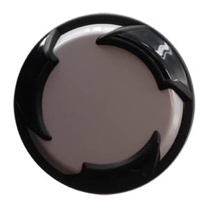 Top-down view of a white softball bat end cap with black accents.