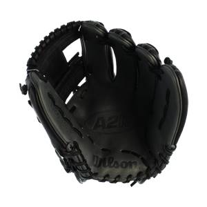 Inside view of a black baseball glove with A2K and Wilson branding.