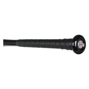 Close-up of the black baseball bat grip with a circular end cap showing 32 in and 29 oz.