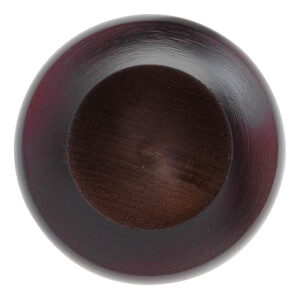 Top-down view of a dark cherry baseball bat with a deeply cupped barrel end and visible wood grain.