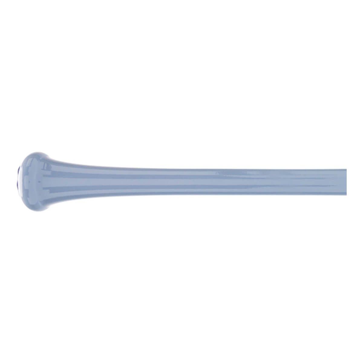 Side view of a light blue baseball bat with a flared knob and smooth barrel.