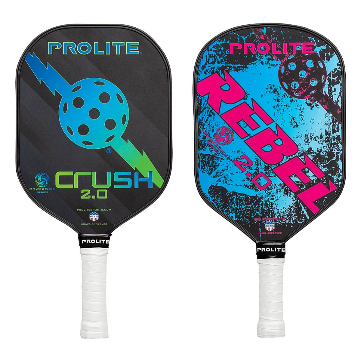 PROLITE Rebel PowerSpin 2.0 Middleweight Composite Pickleball Paddle & PROLITE Crush PowerSpin 2.0 Middleweight Composite Pickleball Paddle 2-Paddle Bundle