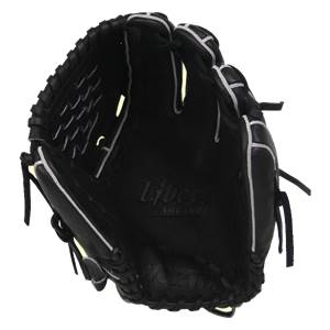 Interior view of a black baseball glove with white stitching and Liberty Advanced branding.