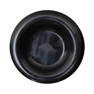 Top-down view of a black baseball bat end cap with concentric rings.