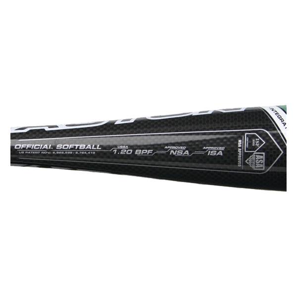Side view of a black Easton Synergy Reveal softball bat with OFFICIAL SOFTBALL and 1.20 BPF text.