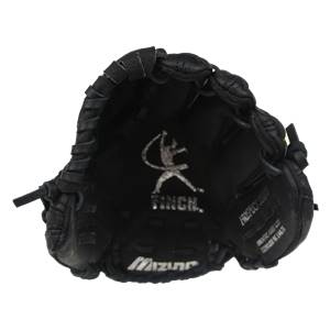 Inside view of a black Mizuno fastpitch glove with Finch logo and Prospect Series text.
