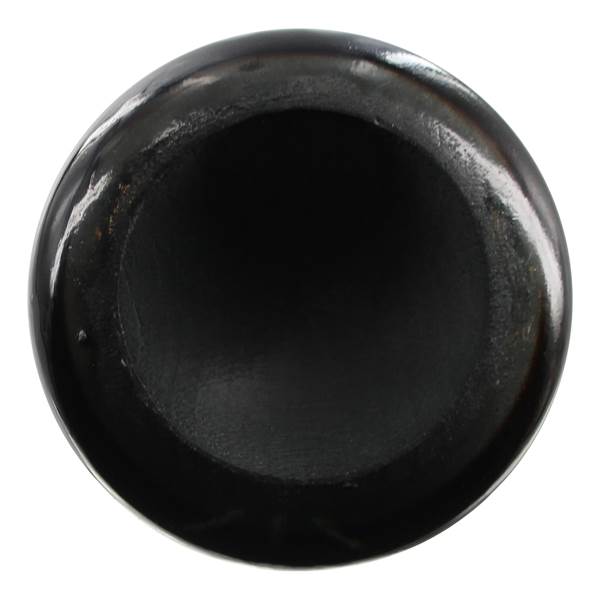 Top-down view of a black baseball bat with a smooth, rounded end.