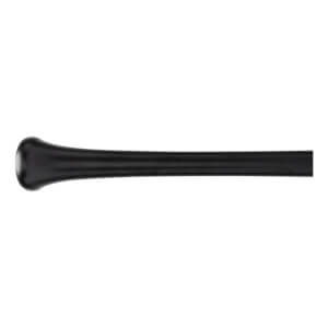 Side view of a black baseball bat with a flared knob and smooth barrel.