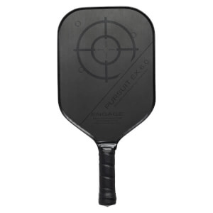 Front view of a black pickleball paddle with a target design, PURSUIT EX 6.0, and ENGAGE text.
