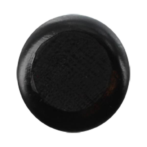 Top-down view of a black baseball bat end with a textured surface.