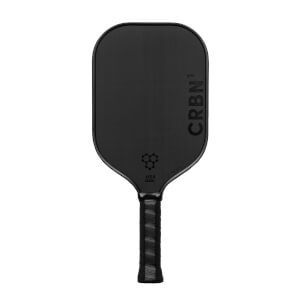 Front view of a black pickleball paddle with CRBN¹ branding and a honeycomb logo.