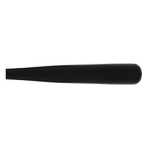 Side view of a black baseball bat with a smooth, rounded end.