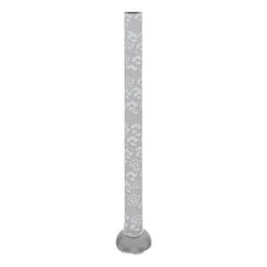 Side view of a gray slow pitch softball bat with a patterned grip and silver knob.