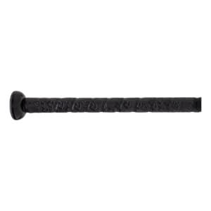 Close-up side view of a black bat grip with an embossed repeating pattern and a rounded end cap.