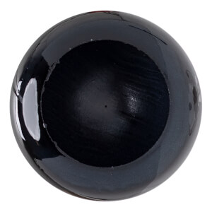 Top-down view of a black baseball bat with a hollowed barrel and wood grain texture.