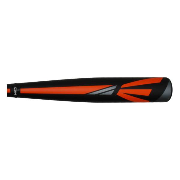Side view of a black baseball bat with orange and gray Easton branding and CXN text.