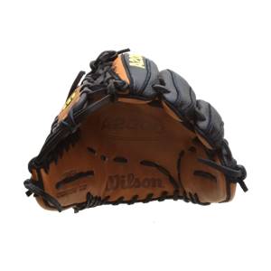 Inside view of a brown and black baseball glove with A2000 and Wilson branding.