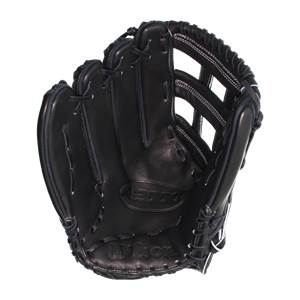 Front view of a black baseball glove with white stitching and A2000 and Wilson branding.
