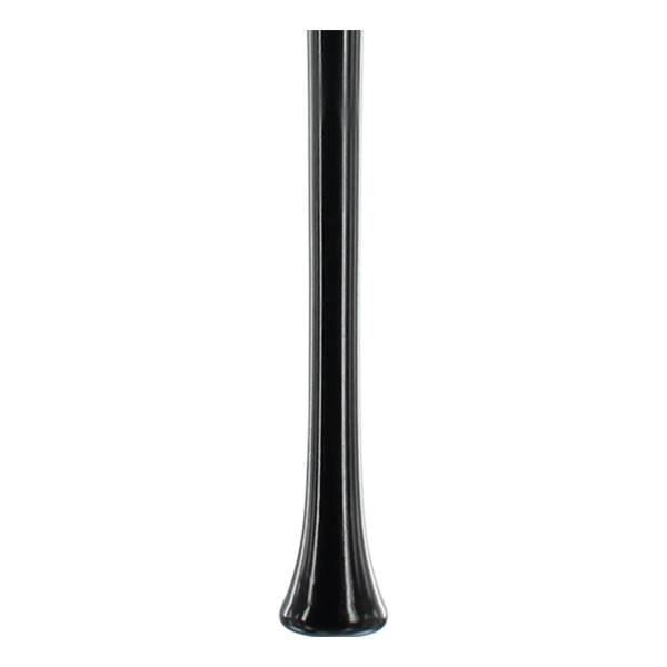 Close-up of the flared knob of a black baseball bat with a glossy finish.